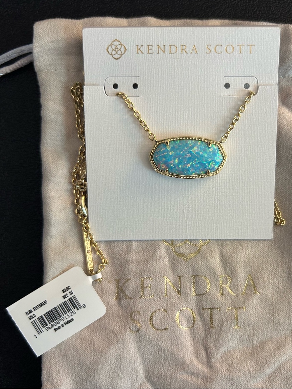 Kendra Scott Gold Statement Elisa Short Necklace with Light Teal Lab Grown Opal